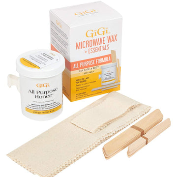 GiGi Microwave Waxing Kit, All Purpose Honee Soft Hair Removal Wax with Strips and Applicators