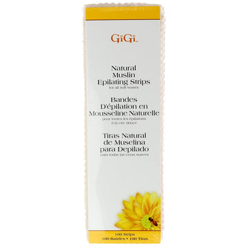GiGi Natural Muslin Waxing Strips, Large Pre-Cut Epilating Wax Strips for Hair Removal, 3" x 9", 100-Pack