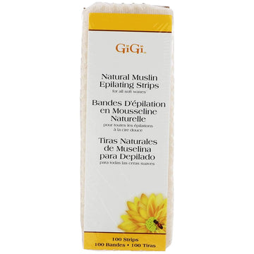 GiGi Natural Muslin Waxing Strips, Pre-Cut Epilating Wax Strips for Hair Removal, 1.75 x 4.5 Inch, 100-Pack
