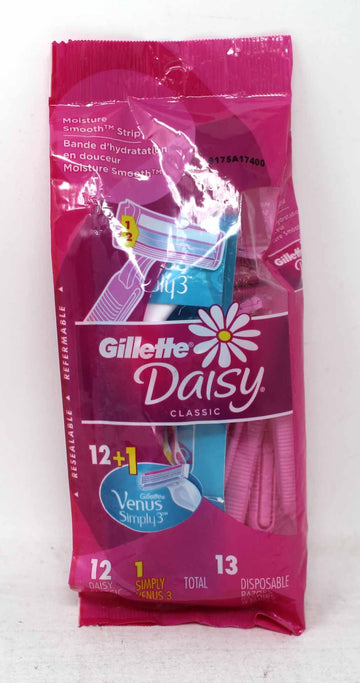 Gillette Daisy Classic Disposable Women's Razor, 12 Count + 1 Venus Simply3 Disposable Razor