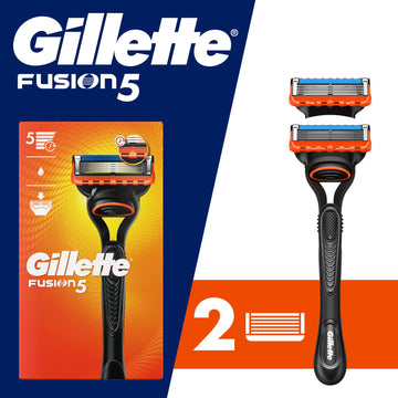 Gillette Fusion5 Razor Men 5 Blade Manual Razor ,1 Handle and 2 Blade Refills ,Black