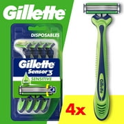 Gillette Sensor 3 Sensitive Men 3 Blade Disposable Razor,4 count
