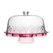 Godinger Cake Stand with Lid, Serving Plate Platter with Dome Cover, 6 in 1 Multi-Purpose Use, Shatterproof and Reusable Acrylic - Dublin Collection, Blush