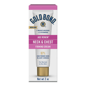 Gold Bond Age Renew Neck & Chest Firming Cream, 2 Oz, Hydrates, Renews, and Visibly Improves Firmness, Texture & Elasticity of Aging Skin, Non-Greasy, Dermatologist-Tested, Hypoallergenic, Unscented