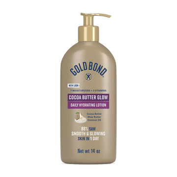 Gold Bond Cocoa Butter Glow Daily Hydrating Lotion with Shea Butter, Cocoa Butter and Coconut Oil, Exfoliating Moisturizer for Dry Skin, 14 oz.