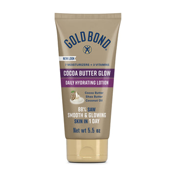 Gold Bond Cocoa Butter Glow Daily Hydrating Lotion with Shea Butter, Cocoa Butter and Coconut Oil, Exfoliating Moisturizer for Dry Skin, 5.5 oz.