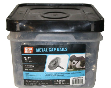 Grip-Cap Series 34MRCAP 1" Cap Nail 3/4" Long,  1796 Count, 25lb Metal/Steel