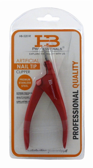 HB Professional Artificial Nail Tip Clipper Red Stainless (Pack of 3)
