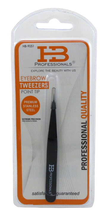 HB Professional Eyebrow Tweezers Point Tip Black Matte Finish (Pack of 3)