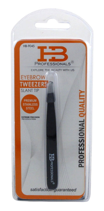 HB Professional Eyebrow Tweezers Slant Tip Black Matte Finish (Pack of 3)