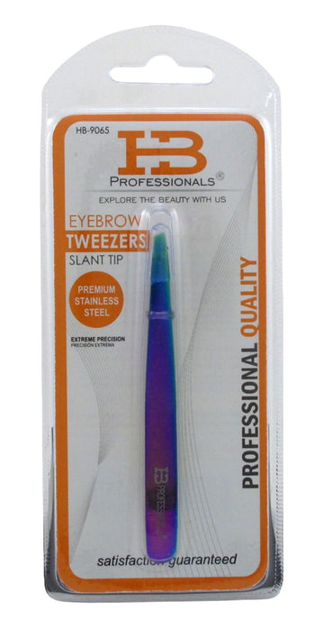 HB Professional Eyebrow Tweezers Slant Tip Multi Titanium Finish (Pack of 3)