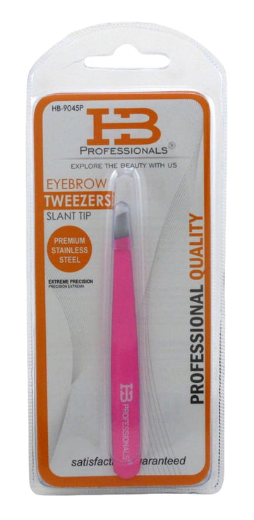 HB Professional Eyebrow Tweezers Slant Tip Pink Matte Finish (Pack of 3)