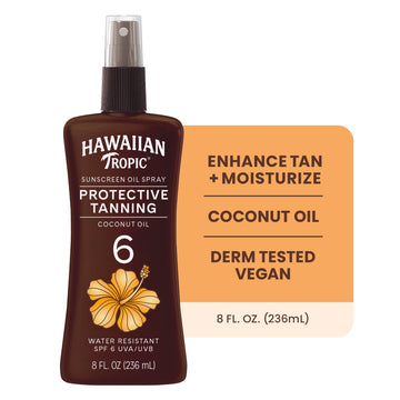 Hawaiian Tropic Island Tanning Sunscreen Oil Spray, SPF 6, Moisturize Coconut Oil, 8 FL OZ