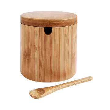 HIC Kitchen Salt Box with Lid and Spoon, Natural Bamboo; Approximately 7-Ounce Capacity
