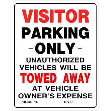 Hillman Group 842197 19 x 15 in. White Plastic Space Visitor Parking Sign Tow Away Zone -  6 Piece