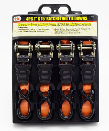 "Illinois Industrial Tool 4-pc. 15' x 1"" Ratcheting Tie Downs"