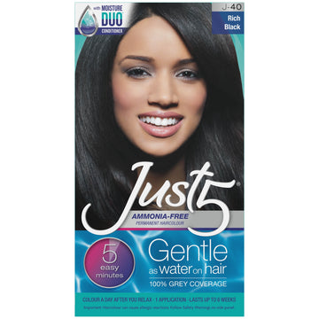 Just 5 Women's Five Minute Permanent Hair Color, No Drip Formula, Shade J-40 Rich Black, 1 Pack