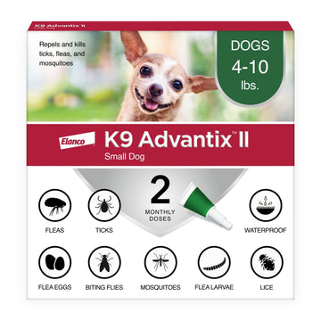 K9 Advantix II Monthly Flea & Tick Prevention for Small Dogs 4-10 lbs, 2-Monthly Treatment