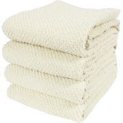 KAF Home Deluxe Kitchen Towels Set, Popcorn Terry Dish Towels, 18” x 28”, Alabaster, 4 Pack