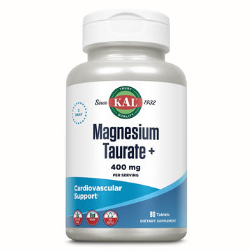 KAL Magnesium Taurate 400mg Plus CoEnzyme Vitamin B6, Chelated Magnesium Supplement, Healthy Muscle Function, Nerve and Heart Health Support, Gluten Free, Vegan, 60-Day Guarantee, 45 Serv, 90 Tablets
