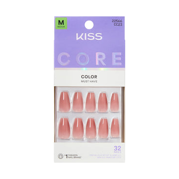 Kiss Core Color Press On Nails, Jubilation, Pink, Medium Coffin, 32 Count