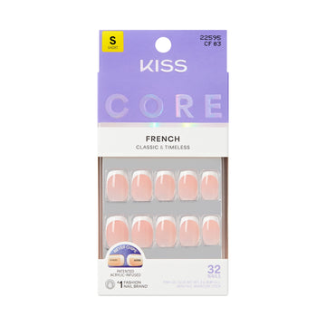 Kiss Core French Tip Press On Nails, Snapshot, White, Short Squoval, 32 Count