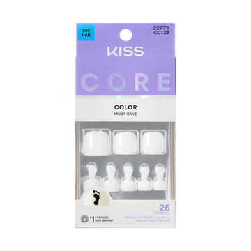 Kiss Core Color Press On Toenails, Toe-tally Yours, White, 26 Count
