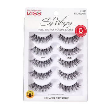 KISS So Wispy False Eyelashes, Strip Lashes, Pixie, Black, 5 Pairs