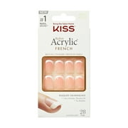 KISS Salon Acrylic Short Square Oval Press on Nails with Glue, White French, 28 Pieces