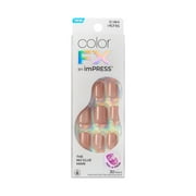 Kiss Impress Color FX  Short Square Oval Press on Nails, Neutral, 30 Pieces