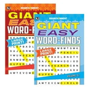 Kappa Giant Easy Word Finds 2 Titles, Large Print Word Search Find Words Books for Adults Teens, Training Learning with Game, 2-Pack