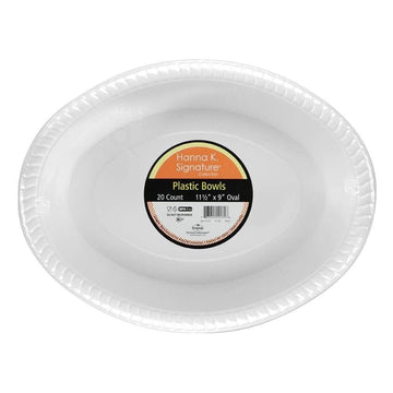 Kingzak White Plastic Oval Bowls - 11.5" x 9" 20-Pack  Premium Heavyweight Tableware - Perfect for Parties, Weddings, and Events