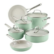 KitchenAid Hard Anodized 10 Pcs Ceramic Nonstick Cookware Pots and Pans Set, Oven Safe to 500°F, Pistachio