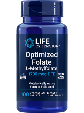 Life Extension Optimized Folate L-Methylfolate 1700 Mcg DFE, Folic Acid Supplement, Cognitive Health, Cardiovascular Health, 100 Vegetarian Tablets