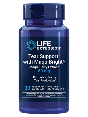 Life Extension Tear Support with MaquiBright 60mg - Maqui Berry Extract Eye Health Supplement For Dry Eyes - Tear Production Formula - Non-GMO, Gluten-Free, Vegetarian - 30 Capsules