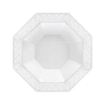 Lillian Tablesettings Lacetagon Bowl with Gold Rim White 14 oz -10 Pack