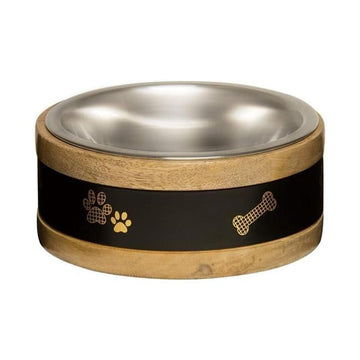 Loving Pets 842982076815 1 qt. Black Label Wooden Ring Dog Bowl & Holder