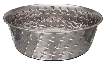 Loving Pets Diamond Plated Dog Bowl with Non-Skid Bottom, 2-Quart, Metal (7256)