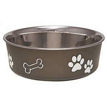 Loving Pet Products Pawprints and Bones Bella Bowl Dog Bow, Small, Black