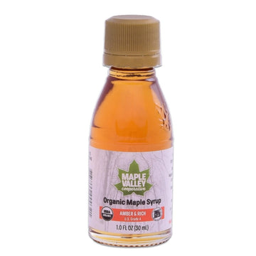 Maple Valley Organic Maple Syrup Grade A Amber & Rich 1 oz Glass Nips x 96 Case ~ Wedding Favors Party Favors Stocking Stuffers Travel Size Gifts