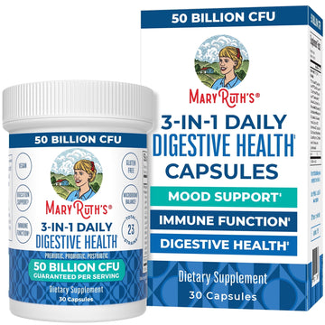 MaryRuth's 3-in-1 Probiotics, Digestive & Gut Health, 50 Billion CFU, Vegan, Dairy-Free, for Women & Men, 30 Servings