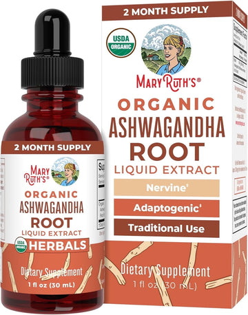 MaryRuth Organics Ashwagandha Root Liquid Drops Stress Relief USDA Organic Vegan 60 Servings 1 Count