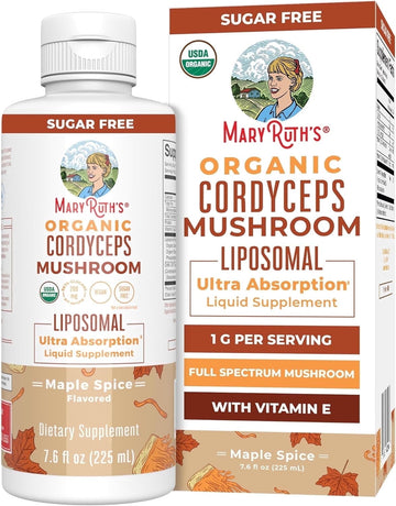 MaryRuth Organics Organic Cordyceps Mushroom Liposomal Maple Spice Flavor Vegan Dairy-Free Gluten-Free 7.6 fl oz