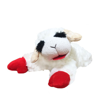 Multipet Plush Lamb Chop Squeaky Dog Toy, White with Red Paws, 10.5"