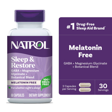 Natrol Sleep & Restore with GABA and Magnesium Glycinate, Melatonin-Free Supplement, 60 Capsules