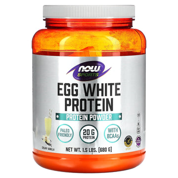 NOW Sports Eggwhite Protein Powder, Vanilla Crme, 20g Protein, 1.5 Lb