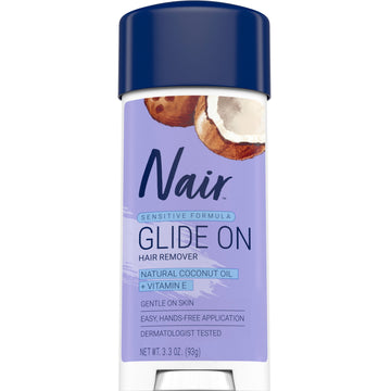 Nair Sensitive Formula Glide On, Hair Removal Cream with Coconut Oil, 3.3 oz