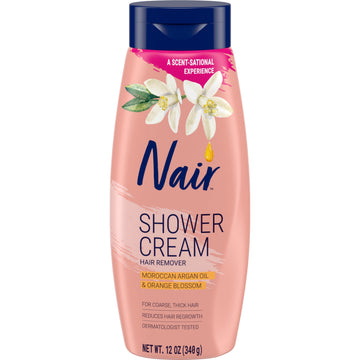 Nair Shower Cream, Hair Removal Cream with Moroccan Argan Oil for Body, 12 oz