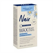 Nair Sensitive Hair Remover Wax Ready Strips, Face and Bikini Hair Removal Wax Strips, 40 Count