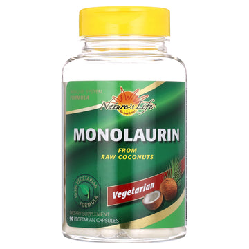 Natures Life Monolaurin 1000 mg, Nourishing Monolaurin from Natural Raw Coconut, Immune Support Supplement, Gut Health, Balanced Gut Flora, 60-Day Guarantee, 45 Servings, 90 Vegetarian Capsules